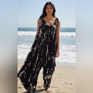 Boho Tye Dye Black and Cream Jumpsuit